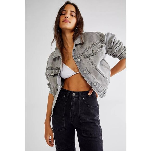 Free People x CLOSED Elin Cropped Organic Cotton Denim Trucker Jacket